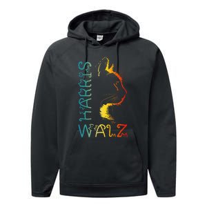 Harris Waltz 2024 Kamala Walz Cat Lettering Positive Funny Gift Performance Fleece Hoodie