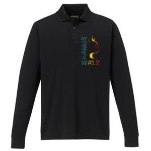 Harris Waltz 2024 Kamala Walz Cat Lettering Positive Funny Gift Performance Long Sleeve Polo