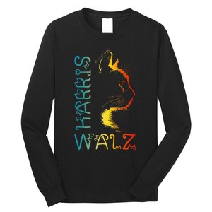 Harris Waltz 2024 Kamala Walz Cat Lettering Positive Funny Gift Long Sleeve Shirt