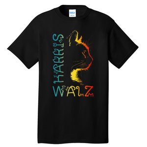 Harris Waltz 2024 Kamala Walz Cat Lettering Positive Funny Gift Tall T-Shirt