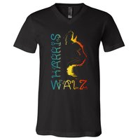 Harris Waltz 2024 Kamala Walz Cat Lettering Positive Funny Gift V-Neck T-Shirt