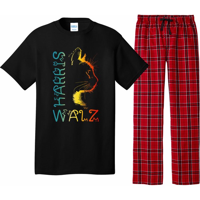 Harris Waltz 2024 Kamala Walz Cat Lettering Positive Funny Gift Pajama Set