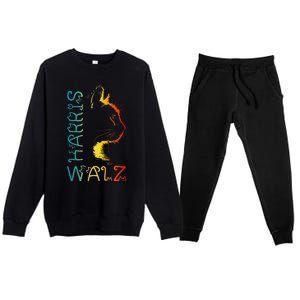 Harris Waltz 2024 Kamala Walz Cat Lettering Positive Funny Gift Premium Crewneck Sweatsuit Set