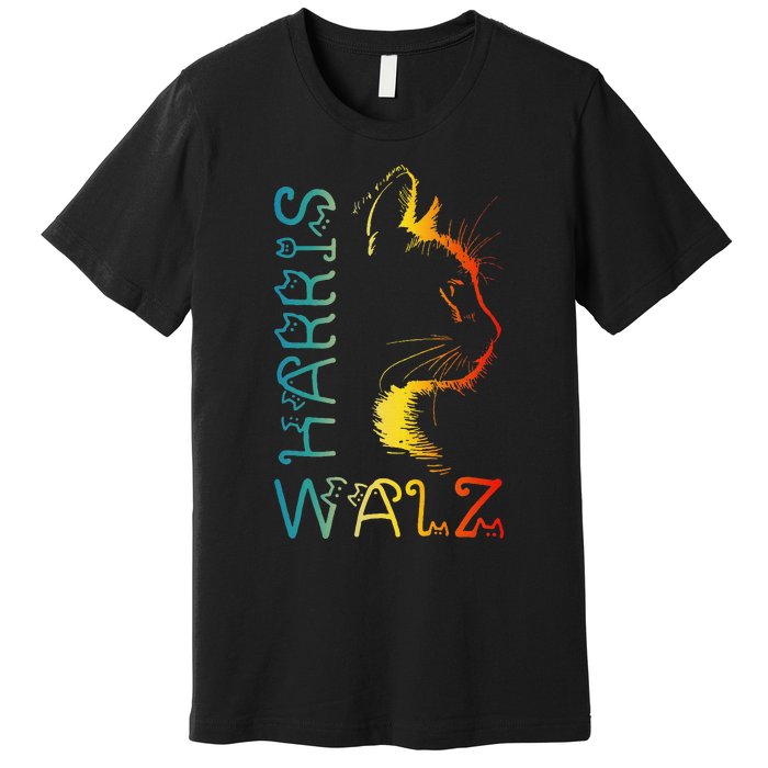 Harris Waltz 2024 Kamala Walz Cat Lettering Positive Funny Gift Premium T-Shirt