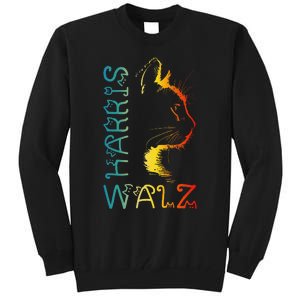 Harris Waltz 2024 Kamala Walz Cat Lettering Positive Funny Gift Tall Sweatshirt