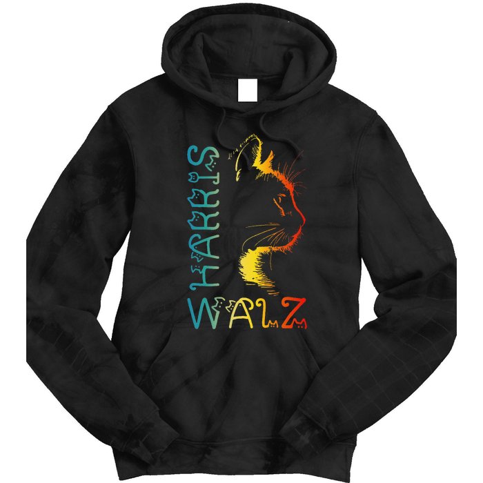 Harris Waltz 2024 Kamala Walz Cat Lettering Positive Funny Gift Tie Dye Hoodie