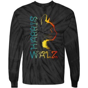 Harris Waltz 2024 Kamala Walz Cat Lettering Positive Funny Gift Tie-Dye Long Sleeve Shirt