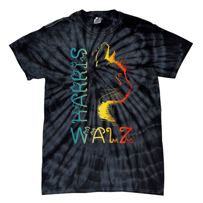 Harris Waltz 2024 Kamala Walz Cat Lettering Positive Funny Gift Tie-Dye T-Shirt