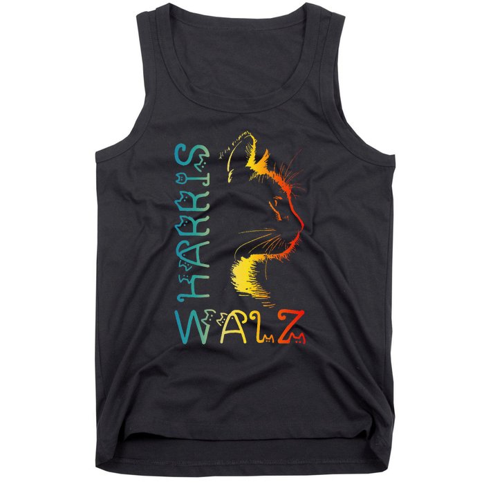 Harris Waltz 2024 Kamala Walz Cat Lettering Positive Funny Gift Tank Top