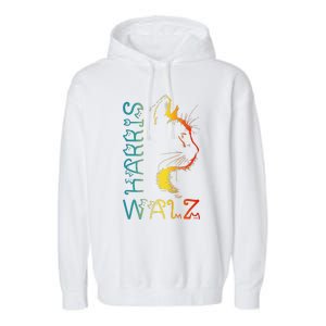 Harris Waltz 2024 Kamala Walz Cat Lettering Positive Funny Gift Garment-Dyed Fleece Hoodie