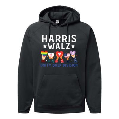 Harris Walz 2024 Unity Over Division Harris Walz 2024 Performance Fleece Hoodie