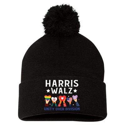 Harris Walz 2024 Unity Over Division Harris Walz 2024 Pom Pom 12in Knit Beanie