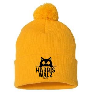 Harris Waltz 2024 Funny Cat Pom Pom 12in Knit Beanie