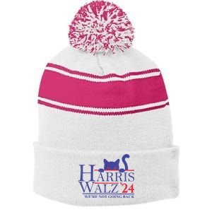 Harris Waltz 2024 Were Not Going Back Funny Cat Lady Stripe Pom Pom Beanie