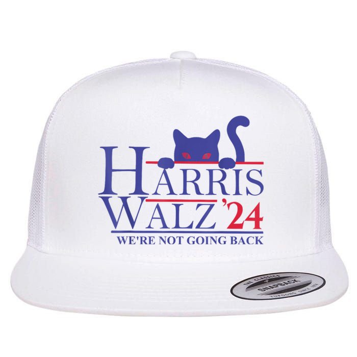 Harris Waltz 2024 Were Not Going Back Funny Cat Lady Flat Bill Trucker Hat