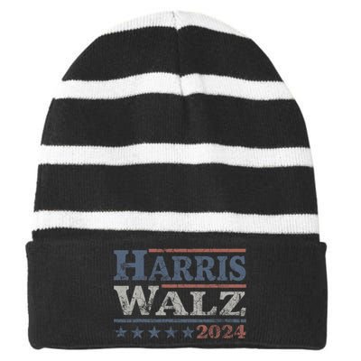 Harris Walz 2024 Election Kamala Harris Tim Waltz 2024 Striped Beanie with Solid Band