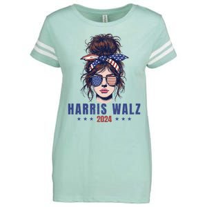 Harris Walz 2024 American Flag Messy Bun Enza Ladies Jersey Football T-Shirt