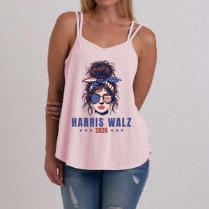 Harris Walz 2024 American Flag Messy Bun Women's Strappy Tank