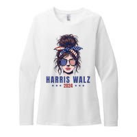 Harris Walz 2024 American Flag Messy Bun Womens CVC Long Sleeve Shirt