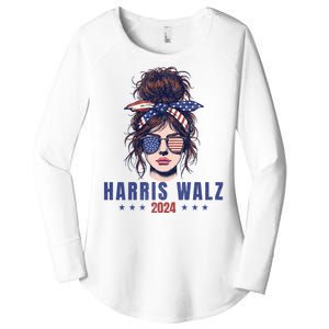 Harris Walz 2024 American Flag Messy Bun Women's Perfect Tri Tunic Long Sleeve Shirt