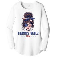 Harris Walz 2024 American Flag Messy Bun Women's Perfect Tri Tunic Long Sleeve Shirt