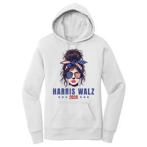 Harris Walz 2024 American Flag Messy Bun Women's Pullover Hoodie