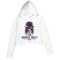 Harris Walz 2024 American Flag Messy Bun Crop Fleece Hoodie