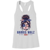 Harris Walz 2024 American Flag Messy Bun Women's Racerback Tank