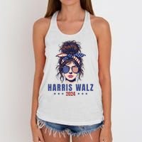 Harris Walz 2024 American Flag Messy Bun Women's Knotted Racerback Tank