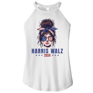 Harris Walz 2024 American Flag Messy Bun Women's Perfect Tri Rocker Tank