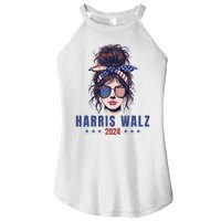 Harris Walz 2024 American Flag Messy Bun Women's Perfect Tri Rocker Tank