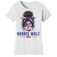 Harris Walz 2024 American Flag Messy Bun Women's T-Shirt