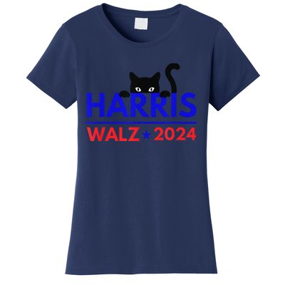 Harris Walz 2024 Funny Cat Election Kamala Harris Tim Waltz Gift Women's T-Shirt