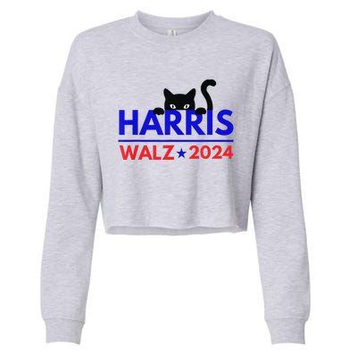 Harris Walz 2024 Funny Cat Election Kamala Harris Tim Waltz Gift Cropped Pullover Crew