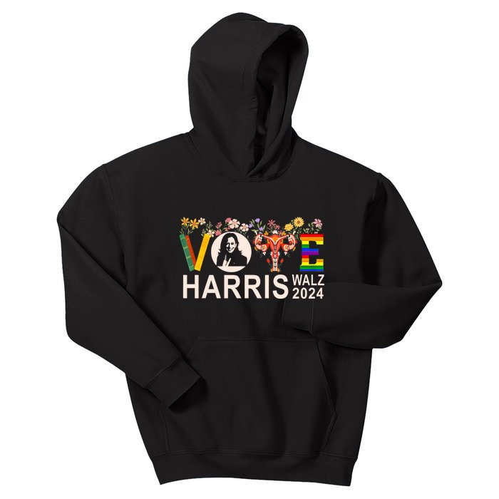 Harris Walz 24 Vote Books Reproductive Rights Lgbt Election Kids Hoodie