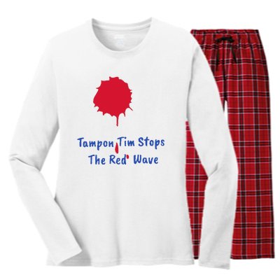 Harris Walz 2024 Tampon Tim Stops The Red Wave Election Women's Long Sleeve Flannel Pajama Set 