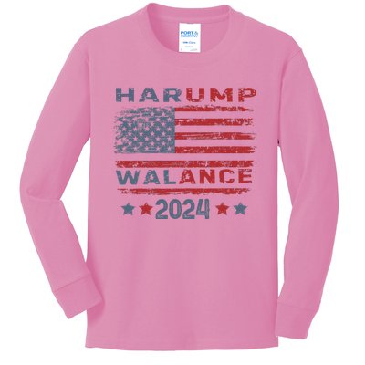 Harump Wallace 2024 Harris Trump Walz Vance Kids Long Sleeve Shirt