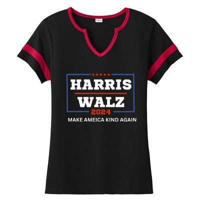 Harris Walz 2024 Make America Kind Again Harris Waltz Quote Ladies Halftime Notch Neck Tee