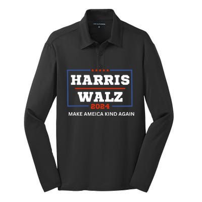 Harris Walz 2024 Make America Kind Again Harris Waltz Quote Silk Touch Performance Long Sleeve Polo