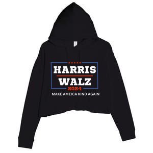 Harris Walz 2024 Make America Kind Again Harris Waltz Quote Crop Fleece Hoodie