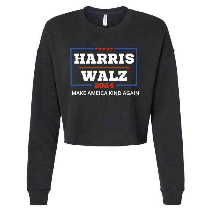 Harris Walz 2024 Make America Kind Again Harris Waltz Quote Cropped Pullover Crew