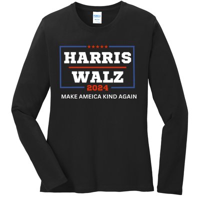 Harris Walz 2024 Make America Kind Again Harris Waltz Quote Ladies Long Sleeve Shirt