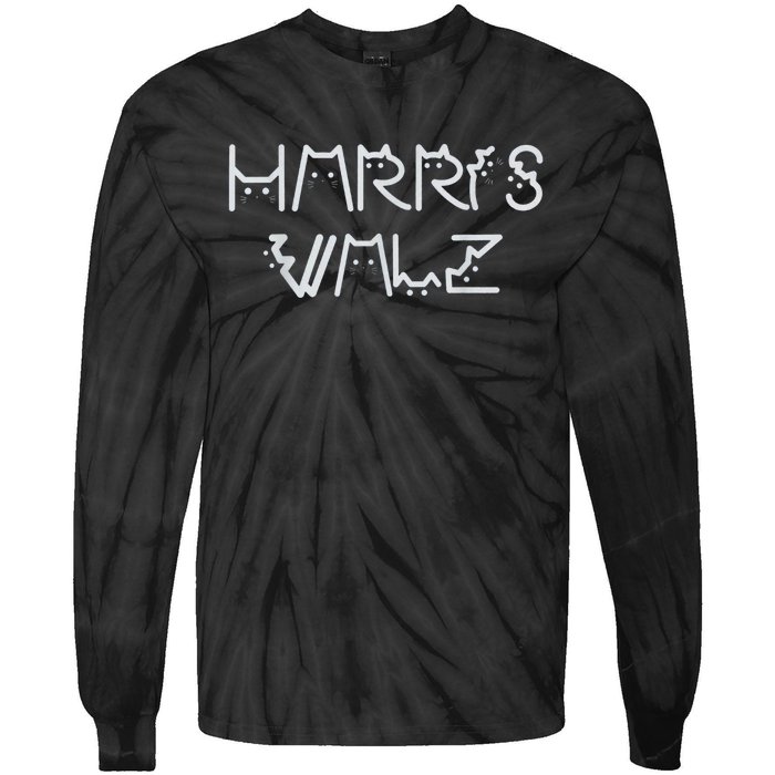 Harris Waltz 2024 Election Funny Cat Kamala Harris Tim Walz Tie-Dye Long Sleeve Shirt