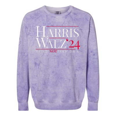 Harris Walz 2024 We Are Not Going Back Colorblast Crewneck Sweatshirt