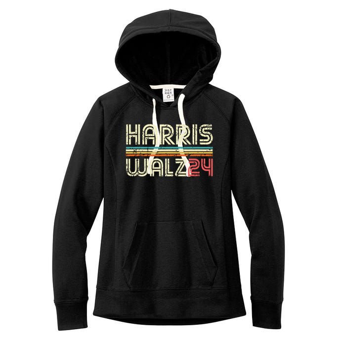 Harris Walz 24 Vintage Retro Stripes Fun 2024 Women's Fleece Hoodie