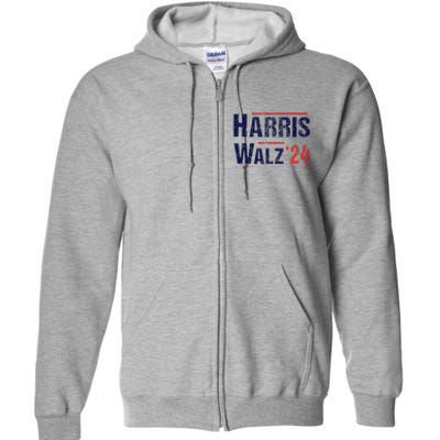 Harris Walz 24 Vote Kamala Harris Tim Waltz Old Distressed Full Zip Hoodie