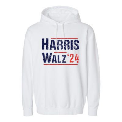 Harris Walz 24 Vote Kamala Harris Tim Waltz Old Distressed Garment-Dyed Fleece Hoodie