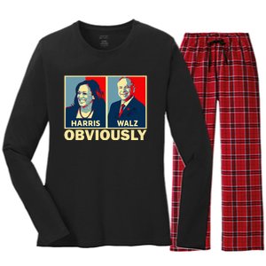 Harris Waltz 2024 Obviously Tim Walz Kamala Harris 2024 Women's Long Sleeve Flannel Pajama Set 