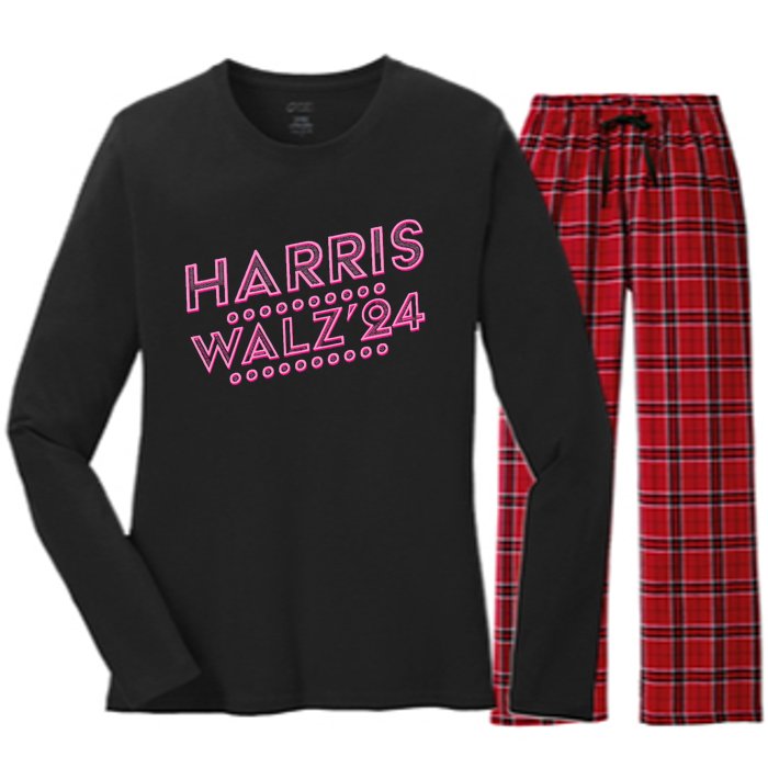 Harris Walz 2024 President Election Women's Long Sleeve Flannel Pajama Set 