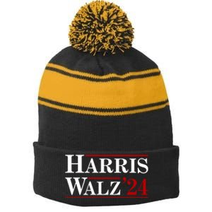 Harris Waltz 2024 Election Kamala Harris Tim Waltz Stripe Pom Pom Beanie